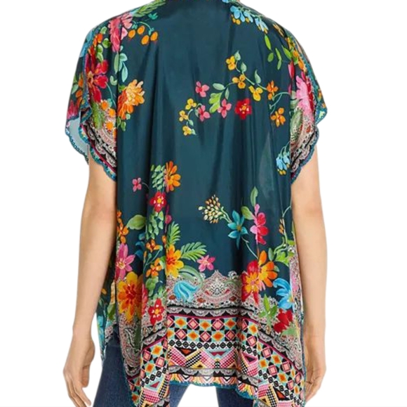 Johnny Was Magdalene Silk Embroidered Boho Multicolor Poncho Tunic Top Sz Med - Picture 2 of 9
